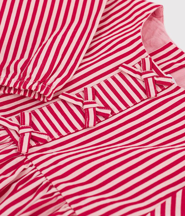 Blusa a maniche lunghe in cotone a righe bambina rosa/rosa