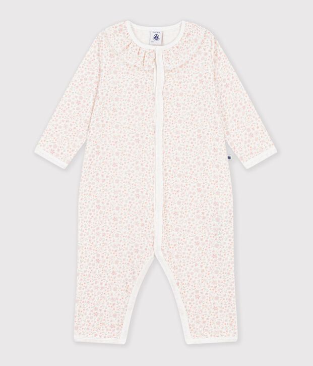 Pigiama senza piedini in cotone con colletto con stampa a fiori neonato bianco/multicolore