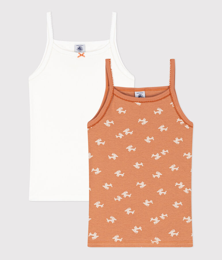 Confezione da 2 canottiere con spalline in cotone bambina motivo cane multicolore