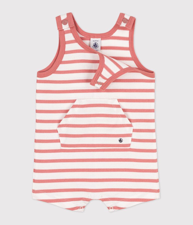 Tutina corta beb&egrave; in jersey spesso bianco/rosa