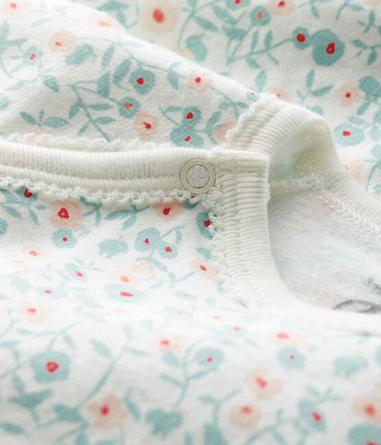 Pigiama tutina con stampa a fiori neonato in tessuto felpato bianco MARSHMALLOW/bianco MULTICO