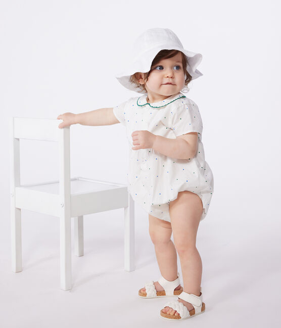 Pagliaccetto a maniche corte neonato in cotone con scollo e stampa a pois bianco MARSHMALLOW/bianco MULTICO