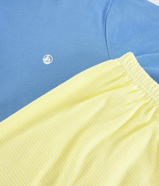 Pigiama corto blu e giallo unisex a costine blu EDNA/ecru MULTICO