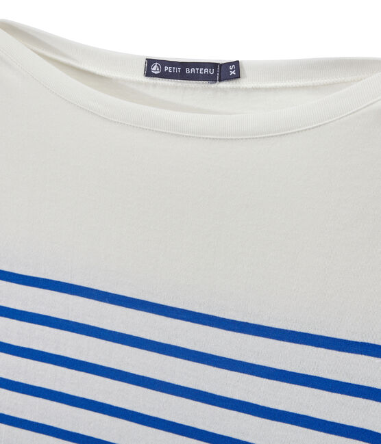 T-shirt donna a maniche lunghe a righe bianco MARSHMALLOW/blu PERSE