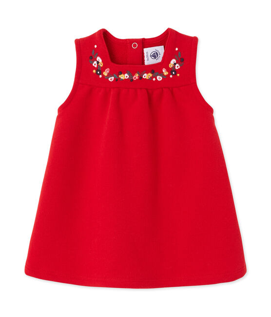 Abito per bebé femmina in molleton ricamato rosso FROUFROU