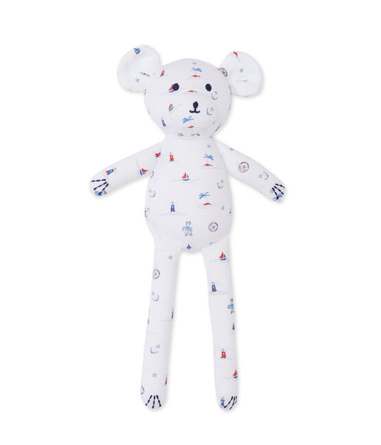 Doudou bébé ourson imprimé bianco ECUME/blu DELFT