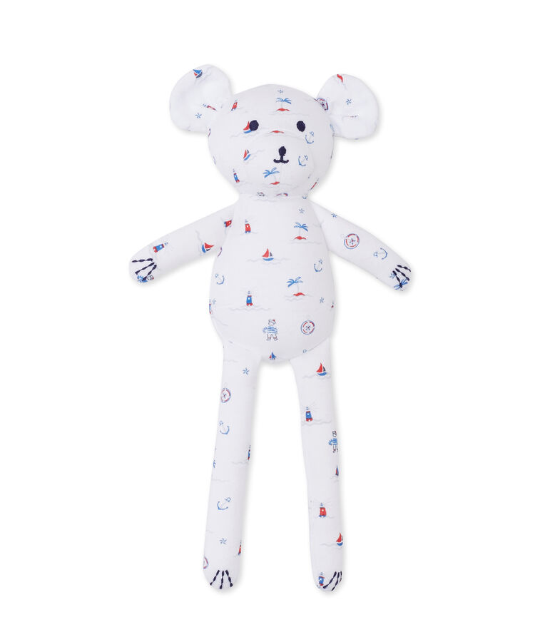 Doudou b&eacute;b&eacute; ourson imprim&eacute; bianco/blu