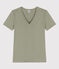 T-shirt L'ICONIQUE scollo a V in cotone donna verde MARECAGE