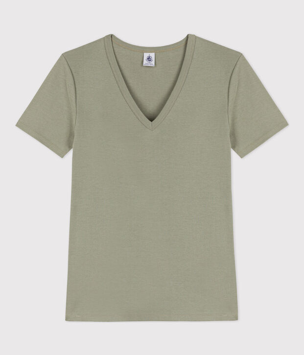 T-shirt L'ICONIQUE scollo a V in cotone donna verde