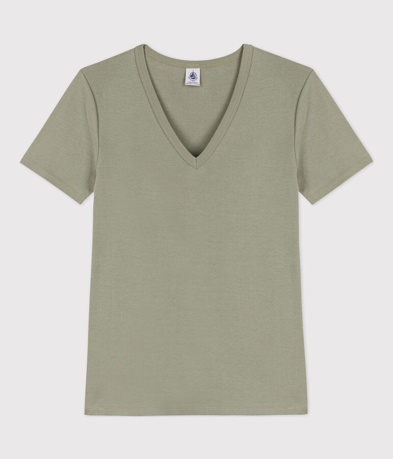T-shirt L'ICONIQUE scollo a V in cotone donna verde