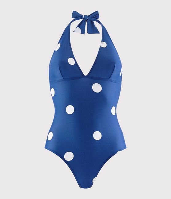 Costume intero riciclato Donna blu SURF/bianco MARSHMALLOW