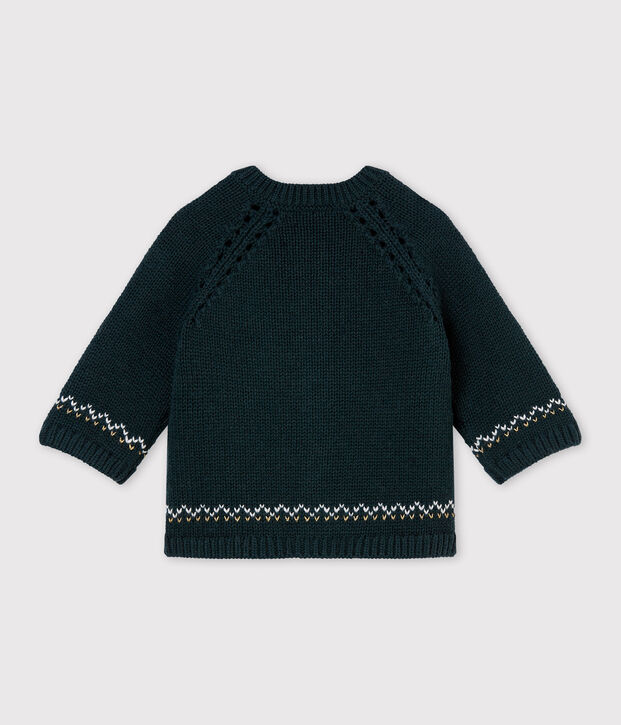 Cardigan tricot jacquard lana e cotone per beb&eacute; femmina verde/multicolore