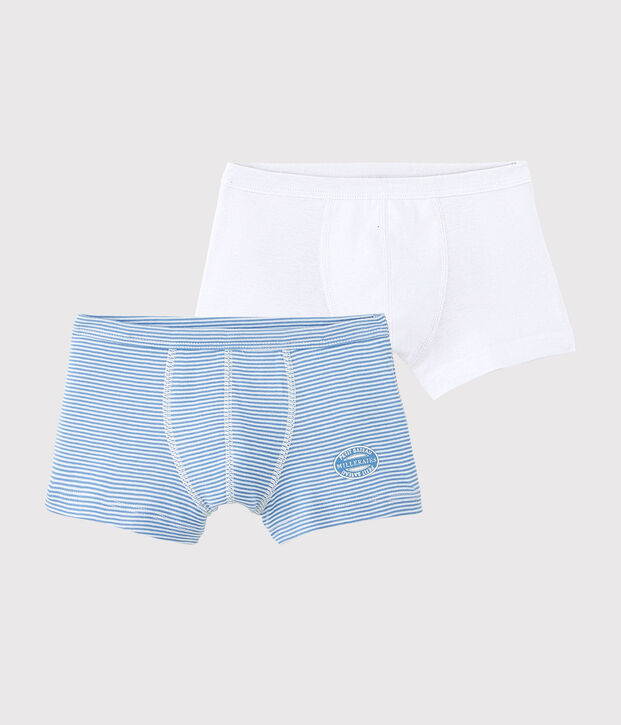 Confezione da 2 boxer millerighe blu bambino in cotone biologico multicolore