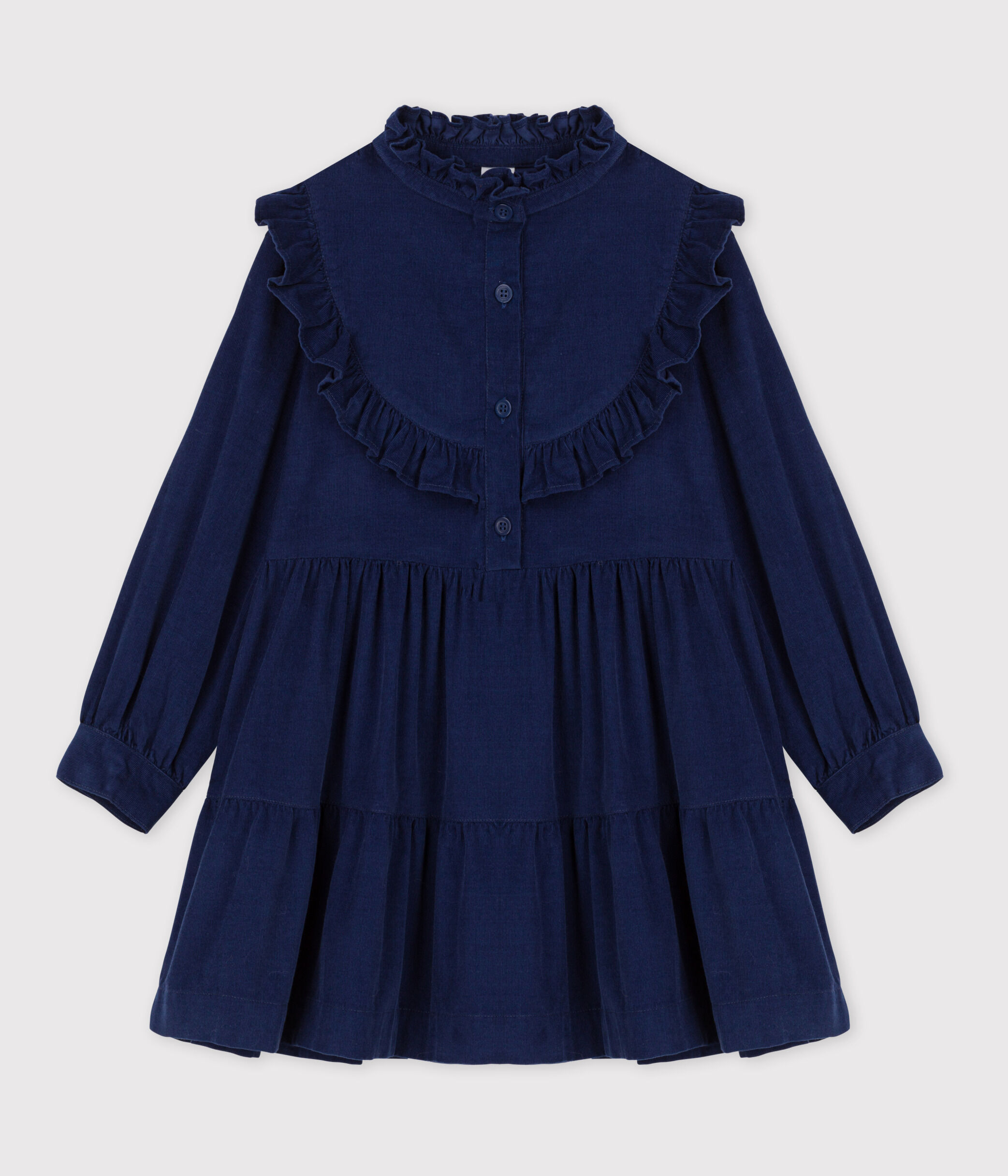 Abito maniche lunghe in velluto fine bambina BLEU FONCE Petit Bateau