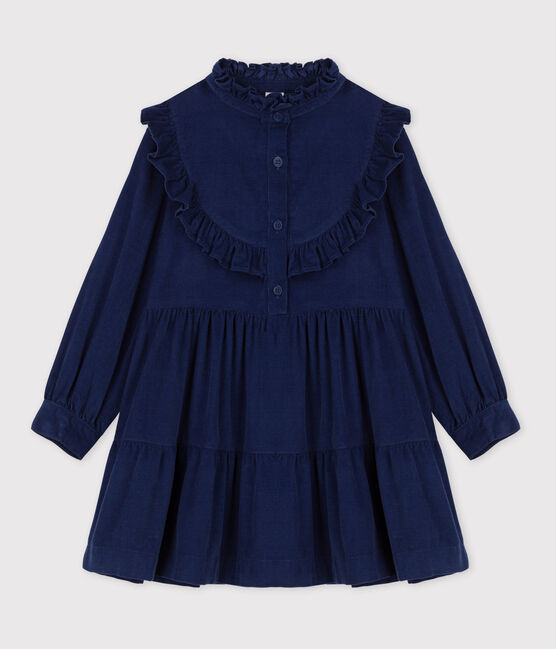 Abito maniche lunghe in velluto fine bambina BLEU FONCE