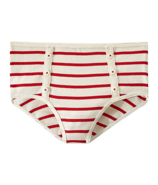 Culotte alta a costine 2x2 beige COQUILLE/rosso TERKUIT