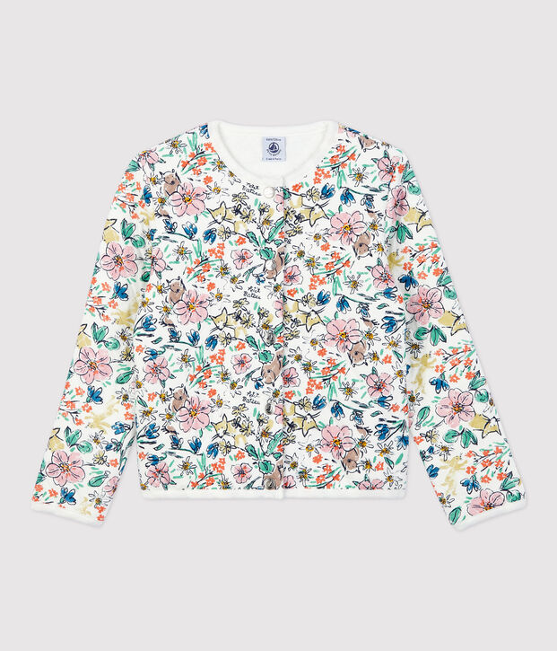 Cardigan bambina in tubique bianco/multicolore