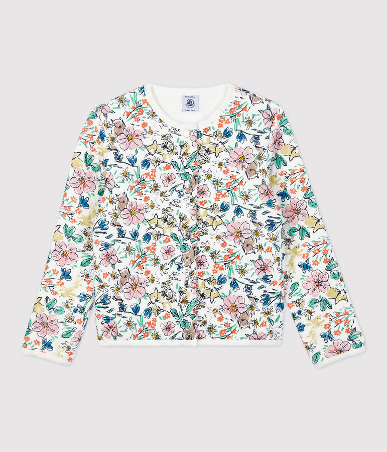 Cardigan bambina in tubique bianco/multicolore