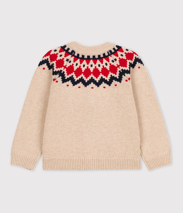 Cardigan bambina in lana e cotone beige/multicolore