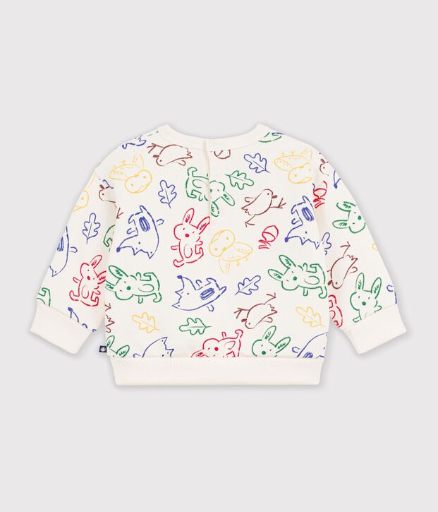 Felpa in cotone con stampa animalier neonato ecru/multicolore