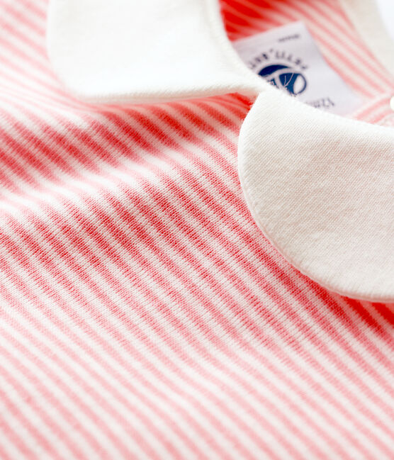 Body colletto alla collegiale in cotone bebè femmina rosa GRETEL/bianco MARSHMALLOW
