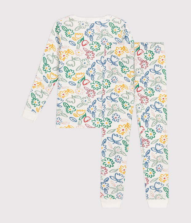 Pigiama aderente in cotone con stampa a fiori bambino bianco/multicolore