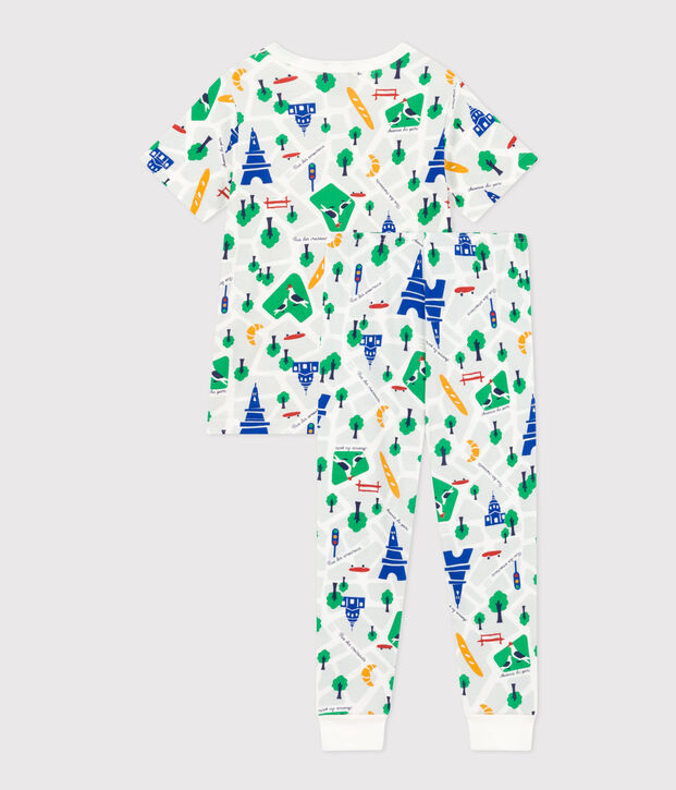 Pigiama bambino in cotone stampato Parigi bianco/multicolore