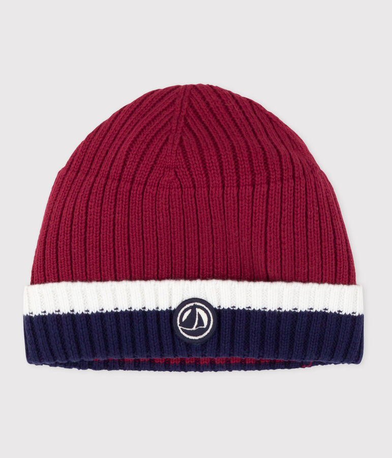 Cuffietta in maglia foderata in pile neonata rosso/multicolore