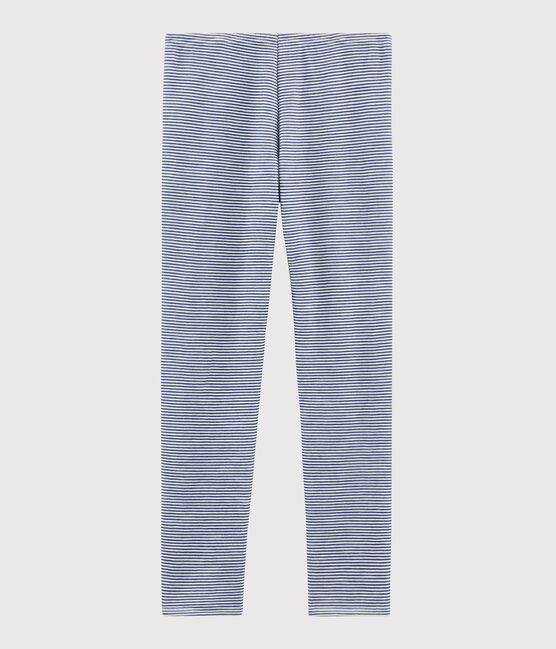 Leggings bambino millerighe in lana e cotone blu MEDIEVAL/bianco MARSHMALLOW