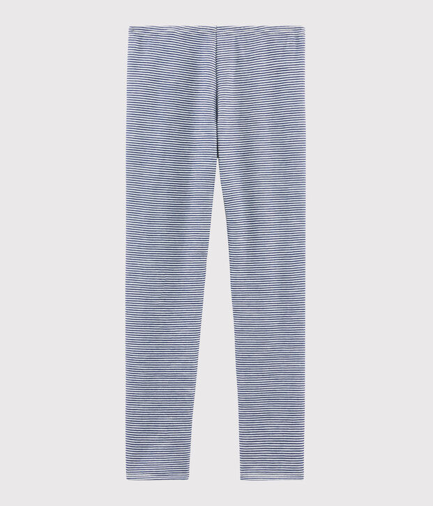 Leggings bambino millerighe in lana e cotone blu/bianco