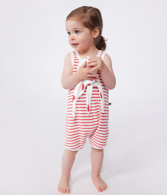 Tutina corta in cotone a righe neonato rosso MARSHMALLOW/ SPI