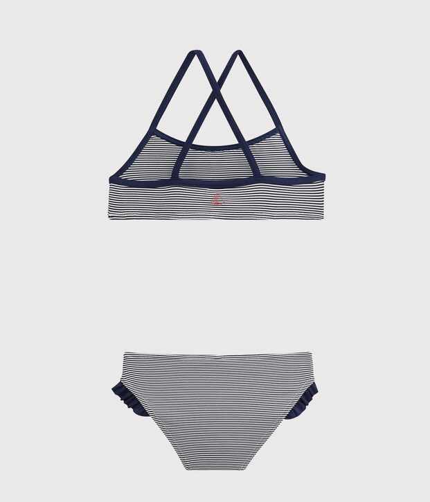 Costume da bagno bambina blu/bianco