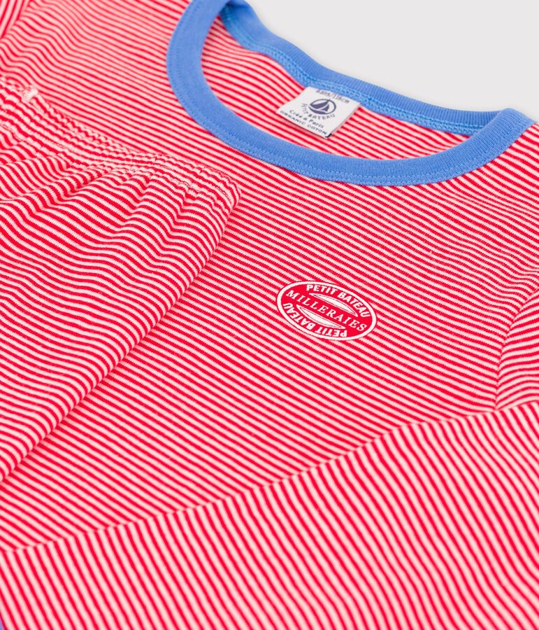 Pigiama bambina/bambino rigato millerighe in cotone biologico rosso/bianco