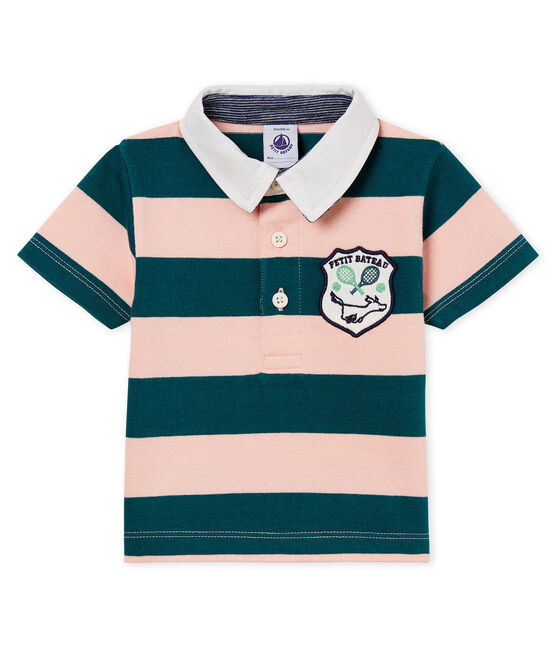 Polo mc neonato maschietto in jersey rigato verde PINEDE/rosa ROSAKO
