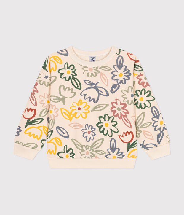 Maglia in tessuto felpato bambina ecru/multicolore