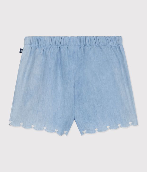 Shorts in chambray ricamato neonata blu
