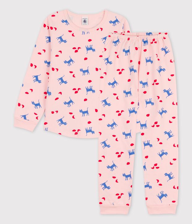 Pigiama con fantasia gatti bambina in cotone rosa/multicolore