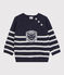 Pullover in lana e cotone bebè. blu SMOKING/bianco MARSHMALLOW