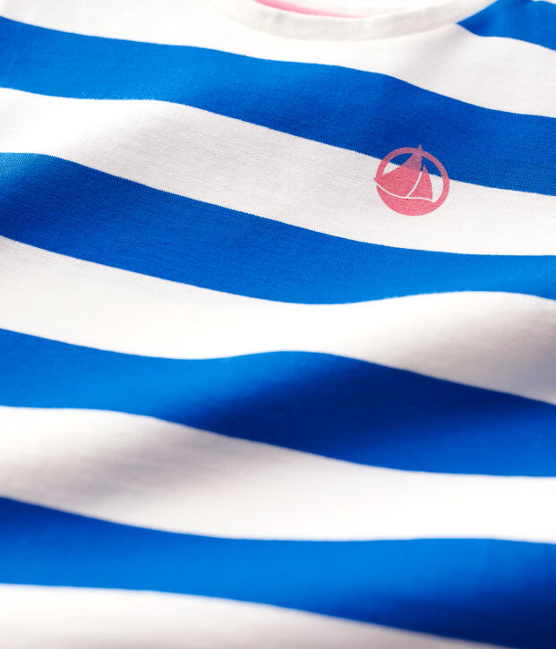 T-shirt bambina a maniche corte in cotone blu/bianco