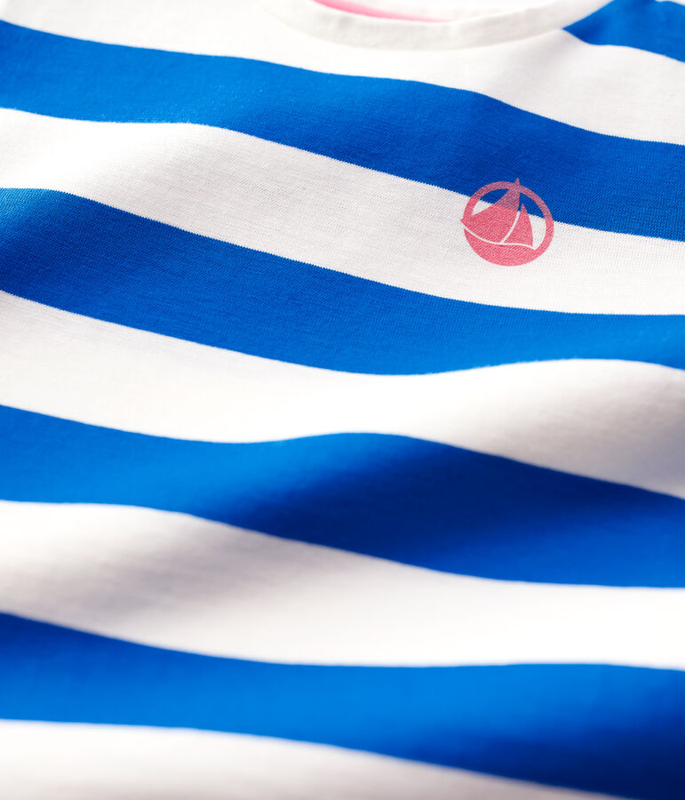 T-shirt bambina a maniche corte in cotone blu/bianco