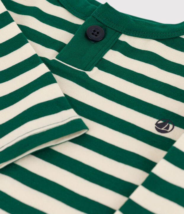 T-shirt maniche lunghe beb&egrave; in cotone verde/ecru