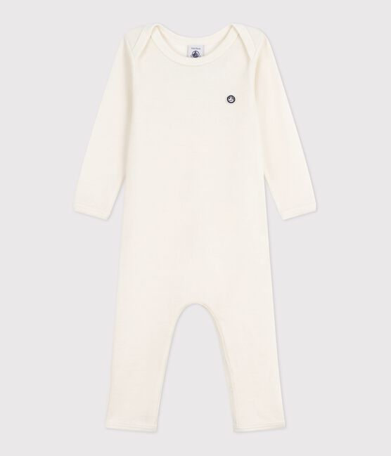 Body lungo in lana e cotone neonato ECRU 08163