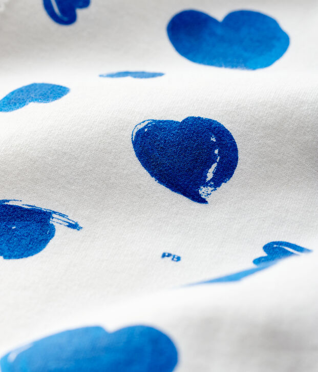 Tutina a cuori blu beb&eacute; femmina in molleton bianco/multicolore