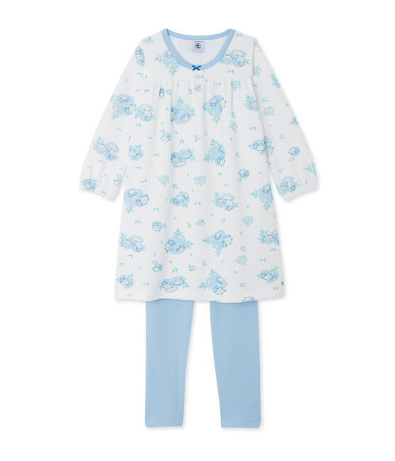 Camicia da notte in velluto stampato, con leggings abbinati bianco LAIT/blu BLEU/ MULTICO