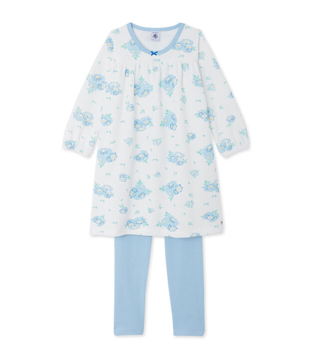 Camicia da notte in velluto stampato, con leggings abbinati bianco/blu/multicolore