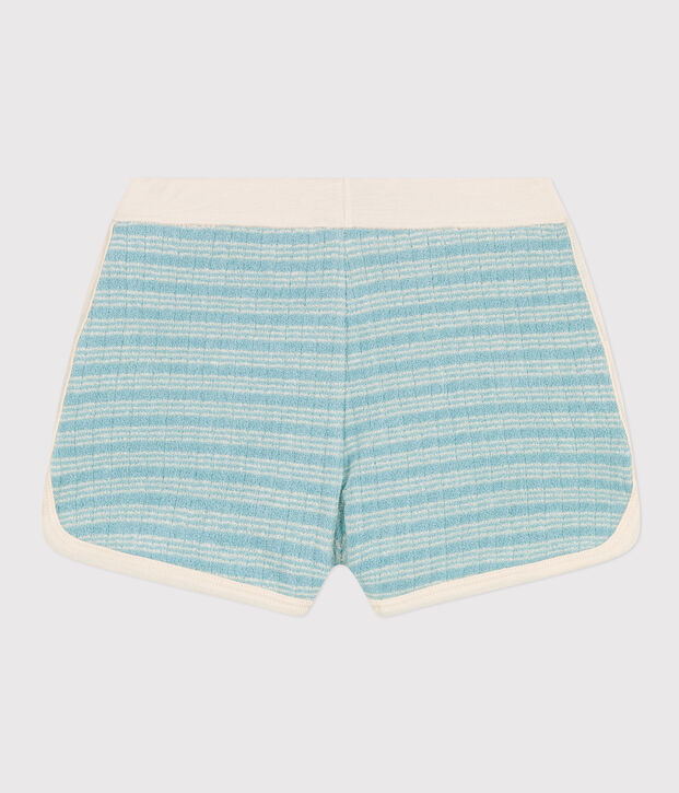 Shorts a righe in spugna bambina verde/ecru