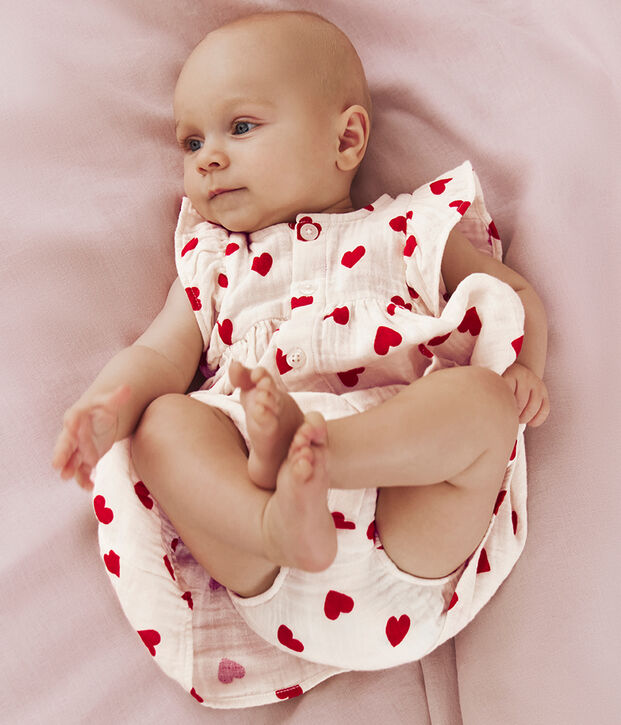 Abito e bloomer abbinato in cotone con stampa a cuori neonata rosso/rosso