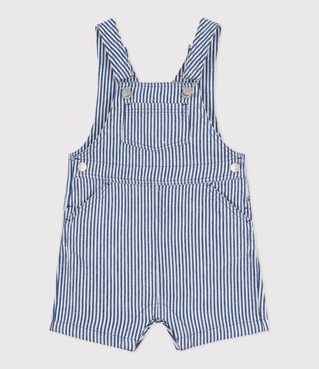 Salopette corta in serge beb&egrave;a righe neonato blu/bianco