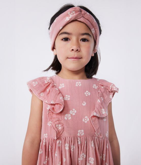 Abito senza maniche in cotone a fiori bambina rosa CHARME/bianco MARSHMALLOW