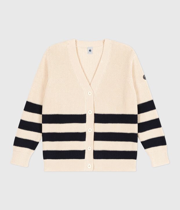 Cardigan in cotone a righe donna ecru/blu
